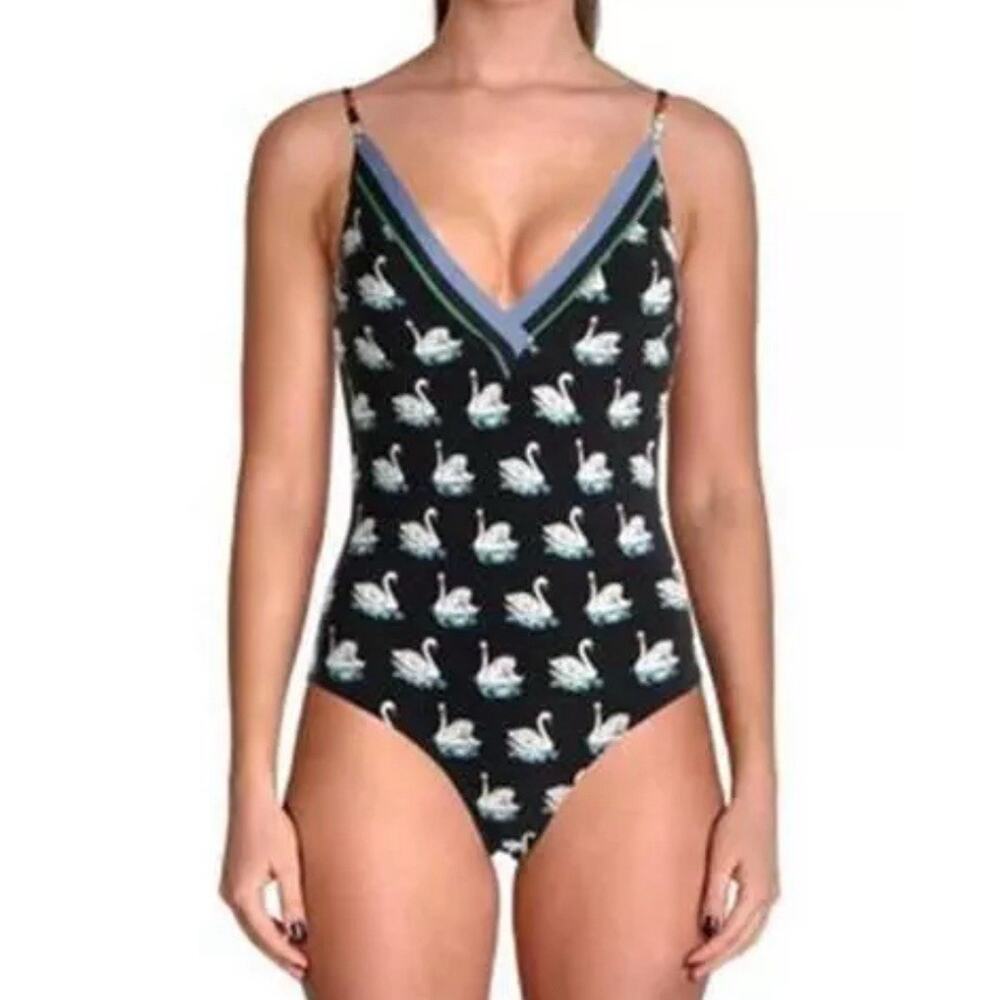 Stella McCartney Black Swan One Piece Swimsuit Women’s Small Beach Resortwear - Picture 3 of 5